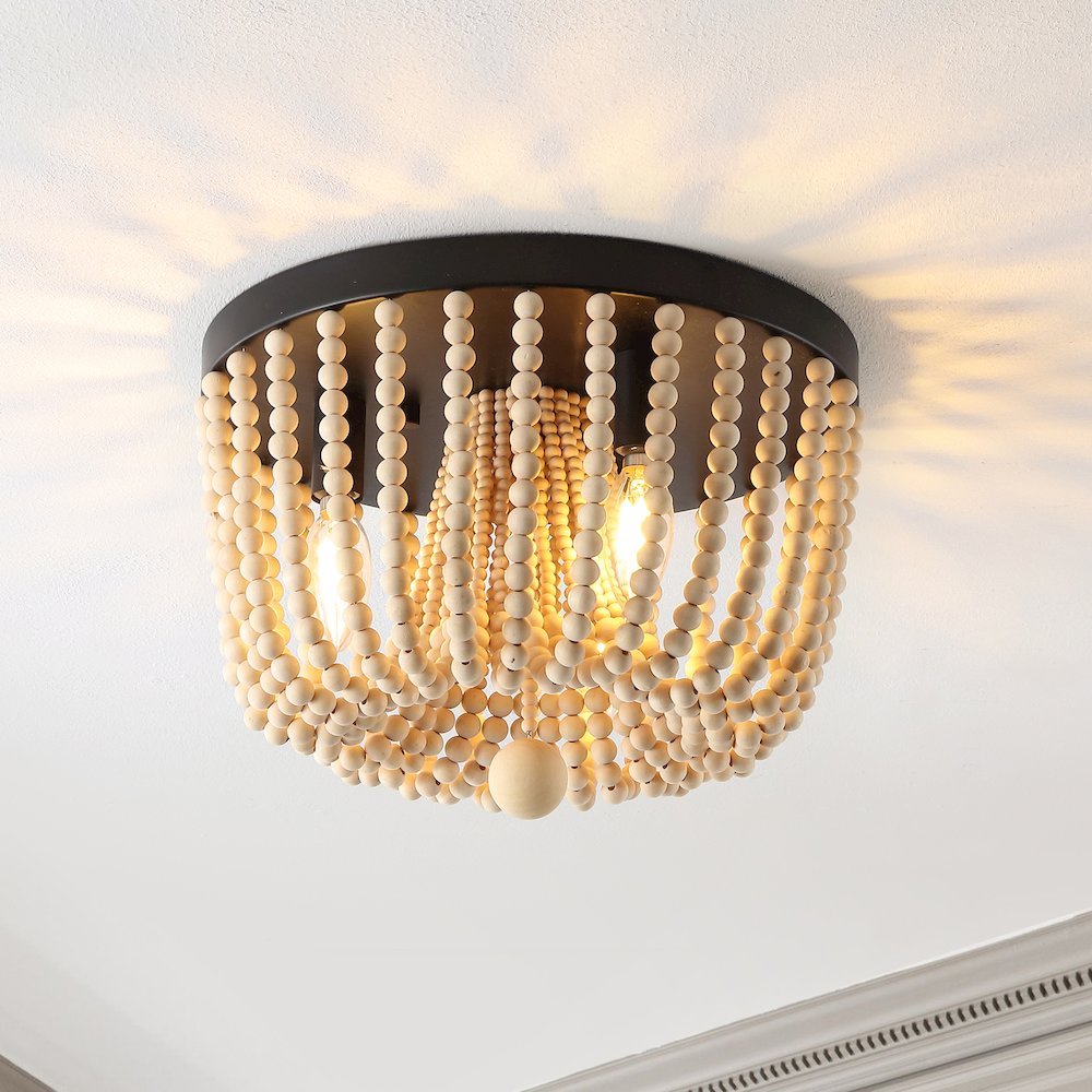 Eivissa Coastal Farmhouse Iron/Wood Bead Led Flush Mount. Picture 8