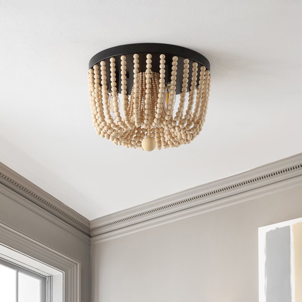 Eivissa Coastal Farmhouse Iron/Wood Bead Led Flush Mount. Picture 5