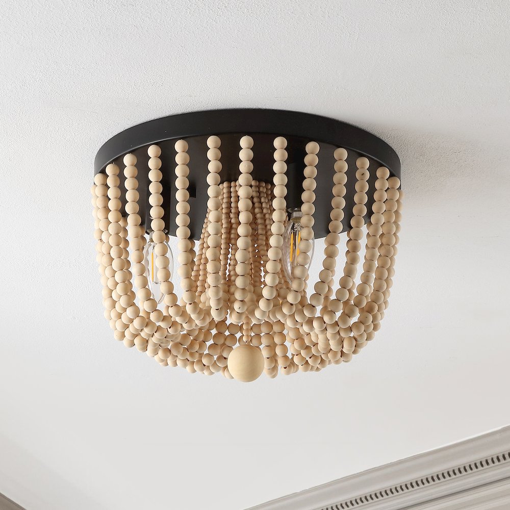 Eivissa Coastal Farmhouse Iron/Wood Bead Led Flush Mount. Picture 6