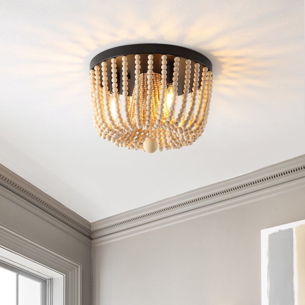 Eivissa Coastal Farmhouse Iron/Wood Bead Led Flush Mount. Picture 4