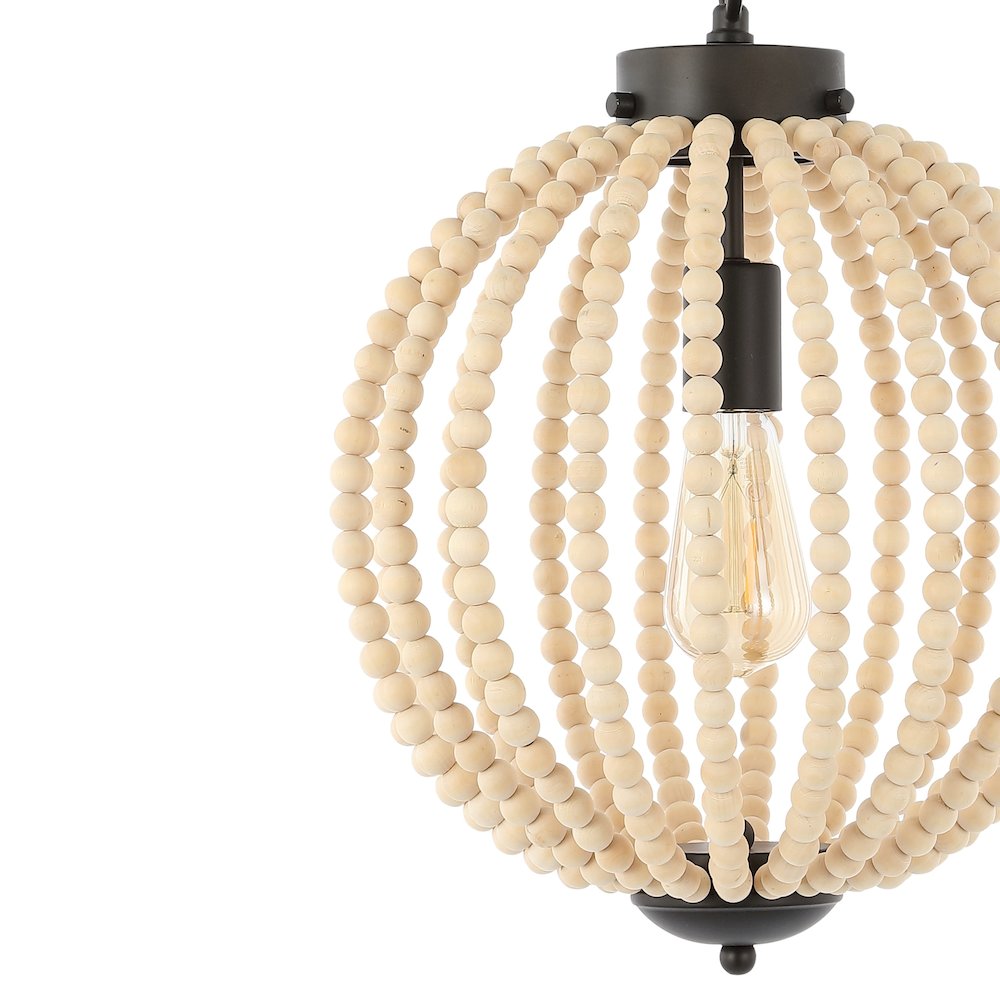 Abril Rustic Bohemian Iron/Wood Bead Led Pendant. Picture 2