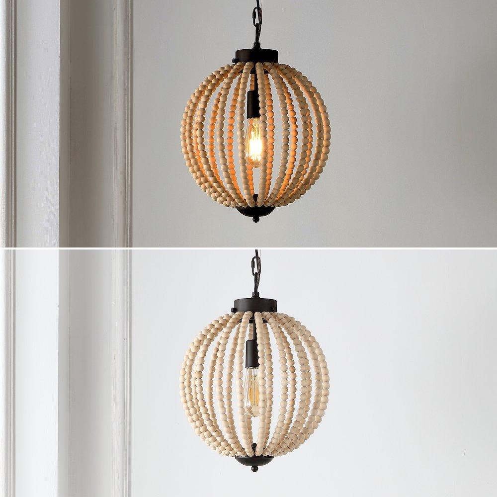 Abril Rustic Bohemian Iron/Wood Bead Led Pendant. Picture 9
