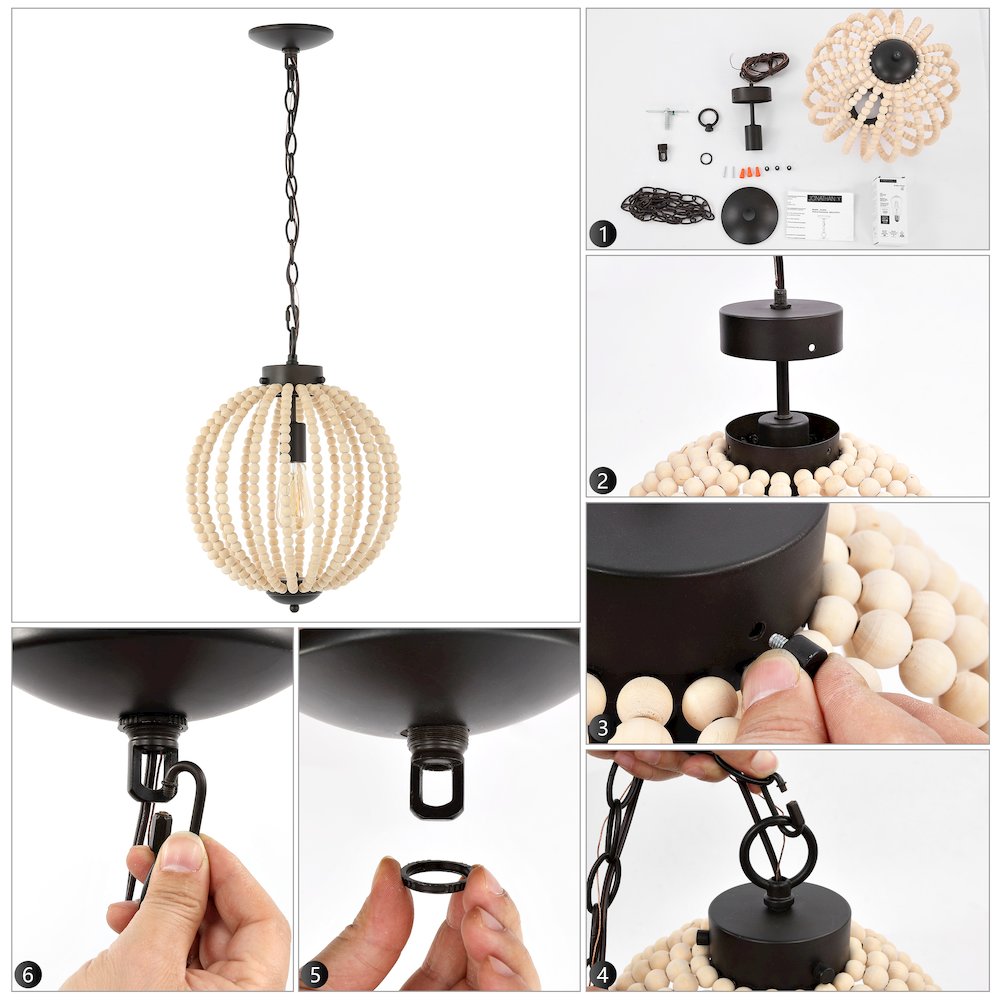 Abril Rustic Bohemian Iron/Wood Bead Led Pendant. Picture 10