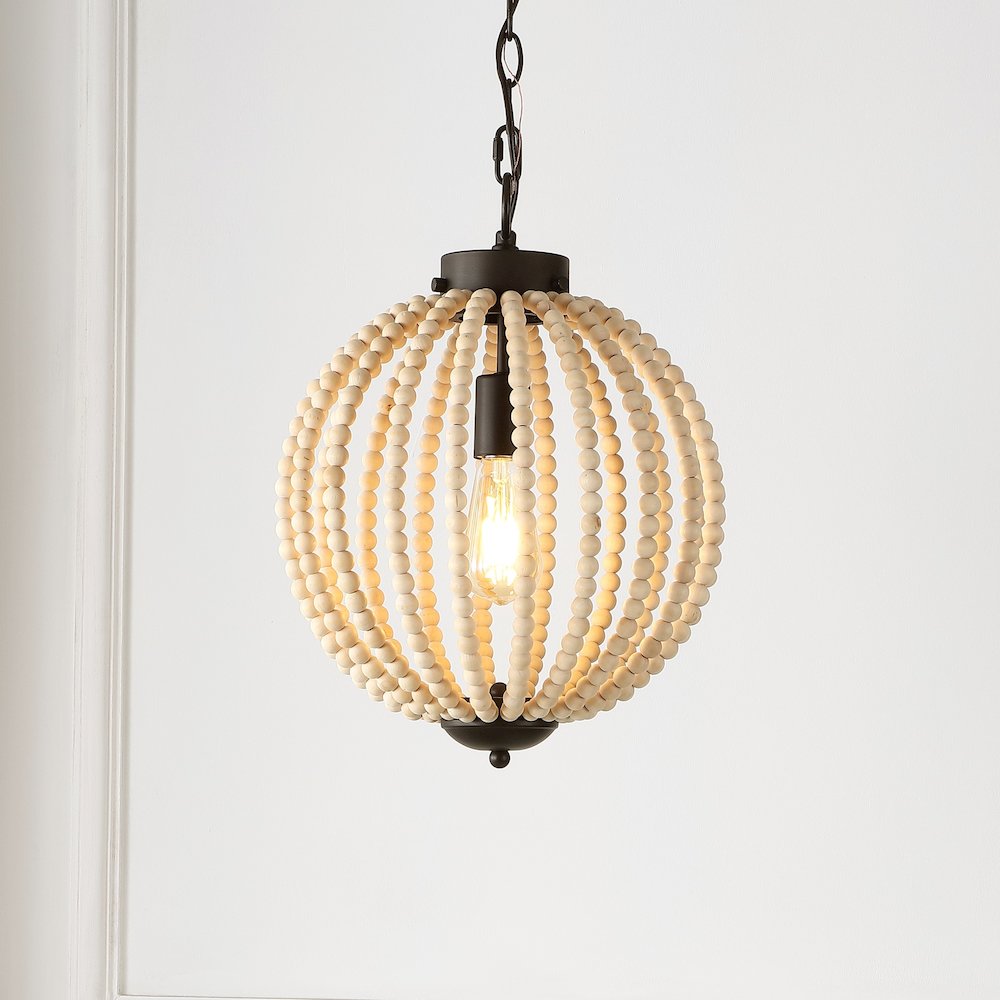 Abril Rustic Bohemian Iron/Wood Bead Led Pendant. Picture 7