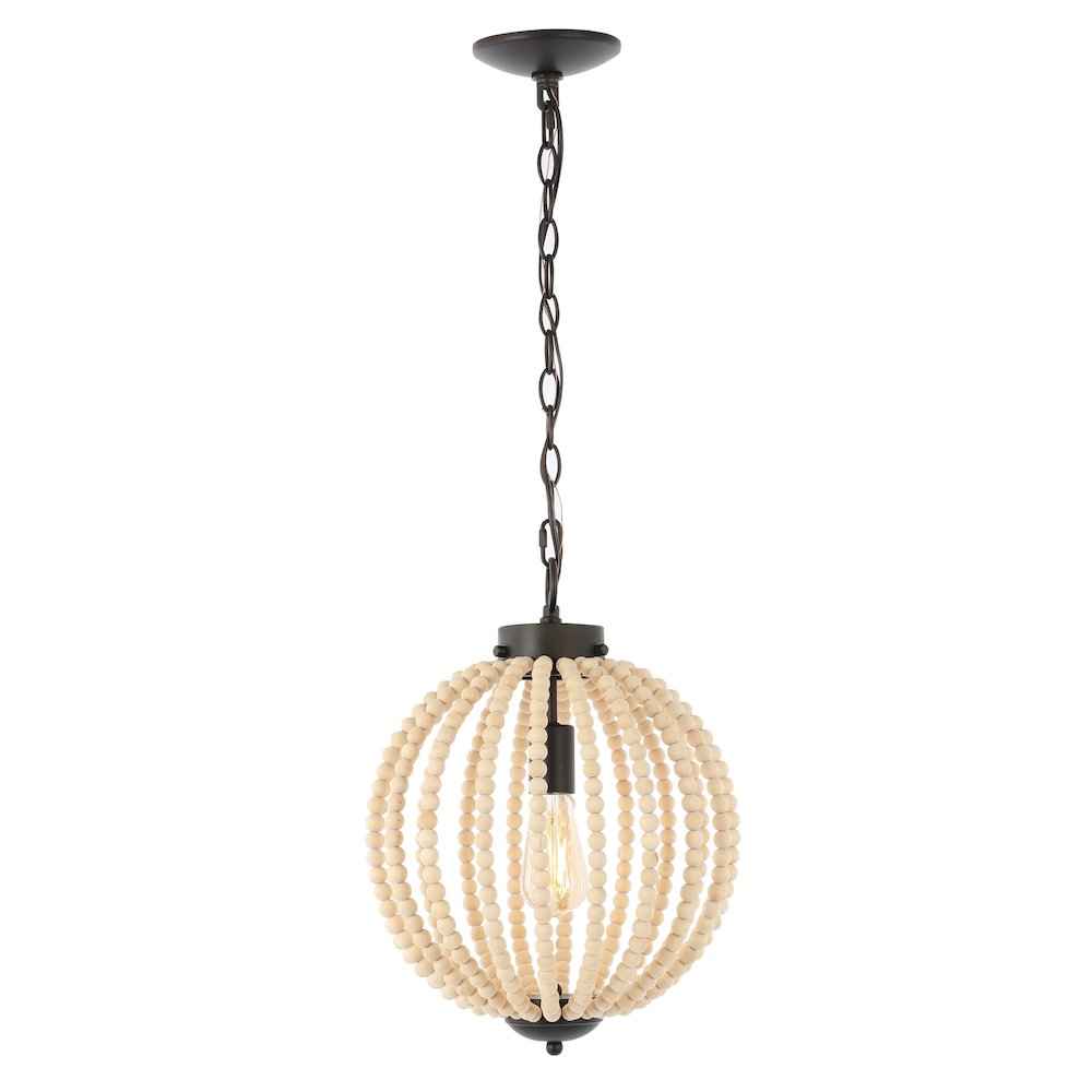 Abril Rustic Bohemian Iron/Wood Bead Led Pendant. Picture 6