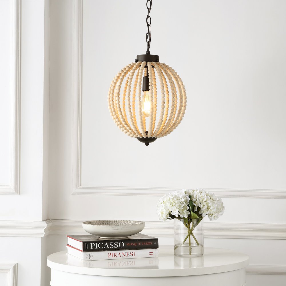 Abril Rustic Bohemian Iron/Wood Bead Led Pendant. Picture 4