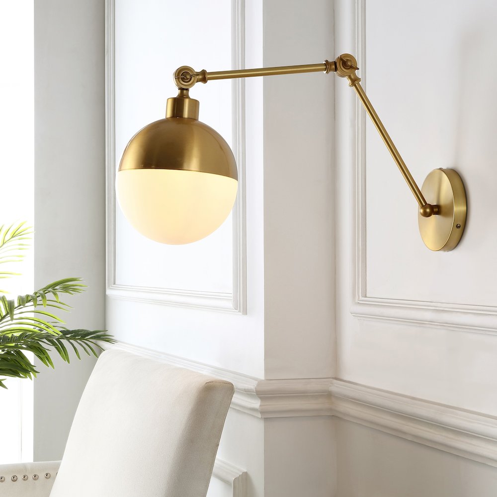 Alba Mid Century Modern Arm Adjustable Iron/Glass Led Sconce. Picture 5