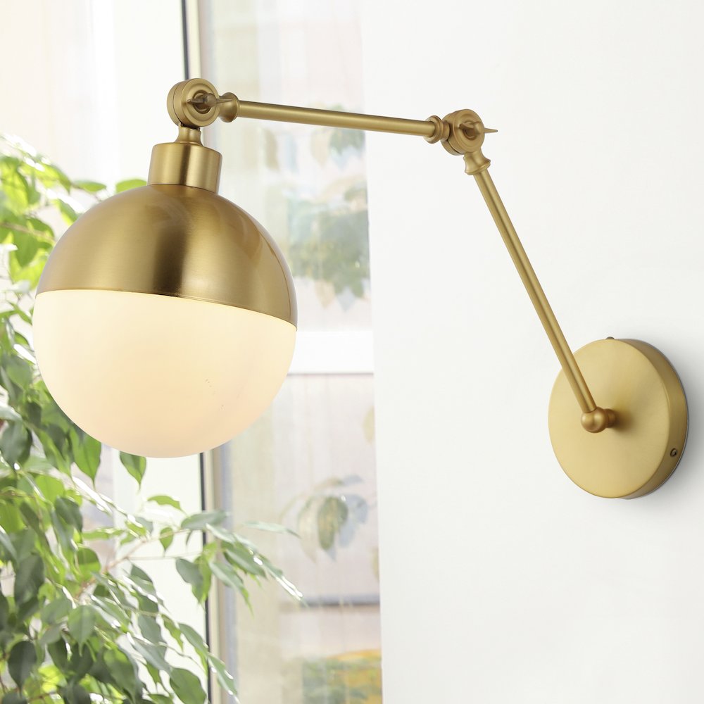 Alba Mid Century Modern Arm Adjustable Iron/Glass Led Sconce. Picture 6