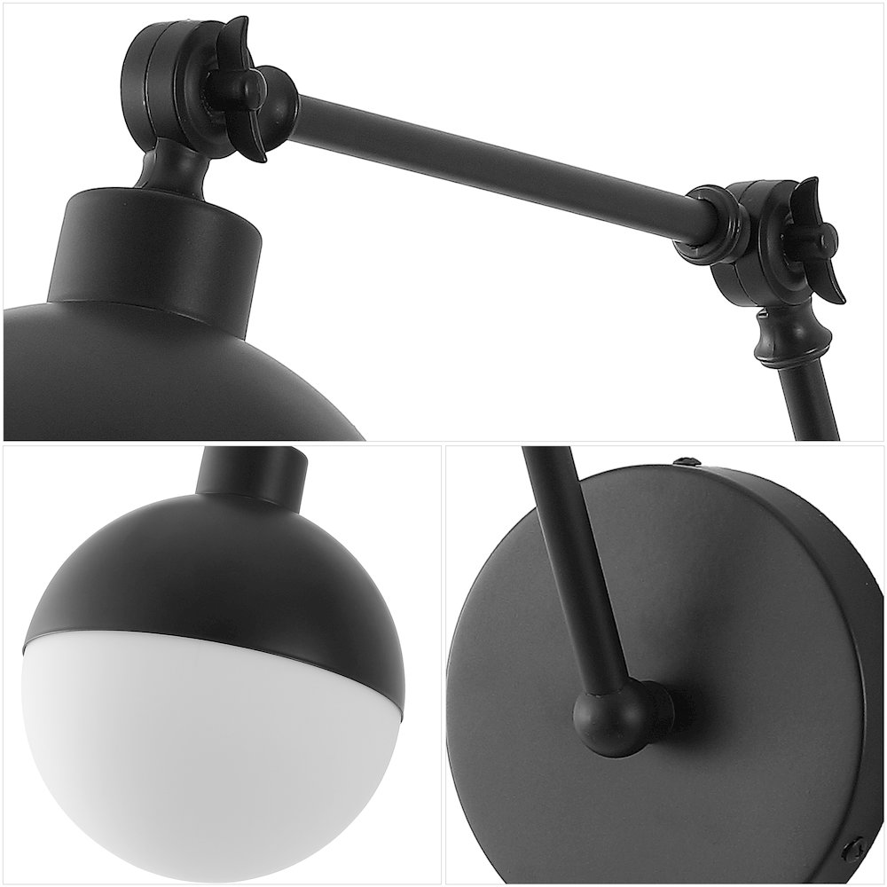 Alba 1-Light Industrial Adjustable Swing Arm Frosted Glass Globe LED Sconce. Picture 4