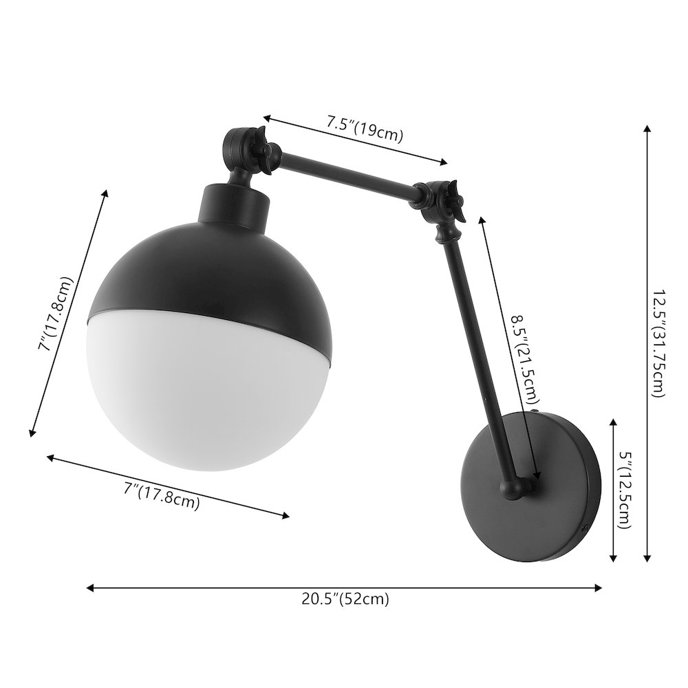 Alba 1-Light Industrial Adjustable Swing Arm Frosted Glass Globe LED Sconce. Picture 5