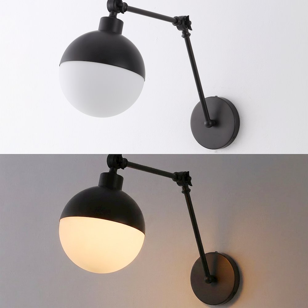 Alba 1-Light Industrial Adjustable Swing Arm Frosted Glass Globe LED Sconce. Picture 6