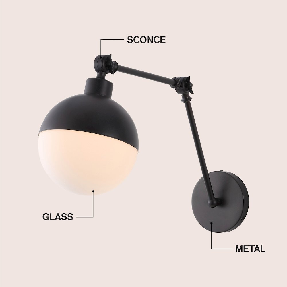 Alba 1-Light Industrial Adjustable Swing Arm Frosted Glass Globe LED Sconce. Picture 3