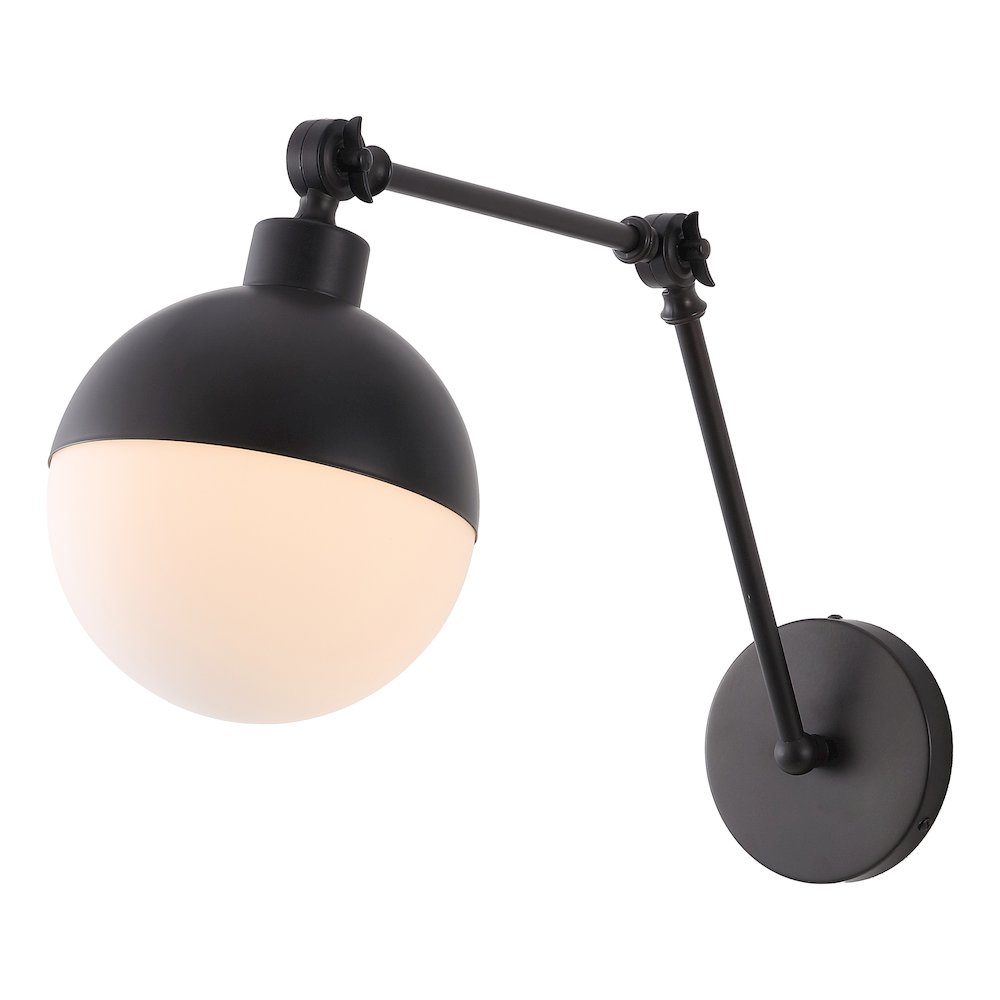 Alba 1-Light Industrial Adjustable Swing Arm Frosted Glass Globe LED Sconce. Picture 1