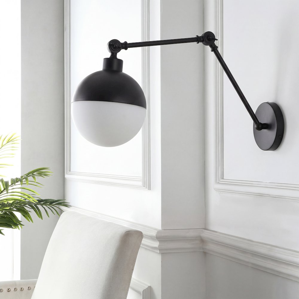 Alba 1-Light Industrial Adjustable Swing Arm Frosted Glass Globe LED Sconce. Picture 7