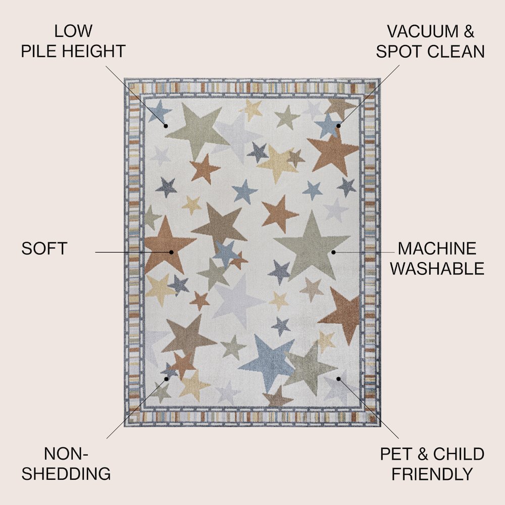 Star Gazer Geometric Machine-Washable Ivory/Blue/Orange 2 ft. x 8 ft. Area Rug. Picture 4