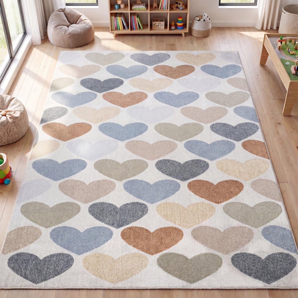 Dila Modern Hearts Geometric Machine Washable Area Rug. Picture 12
