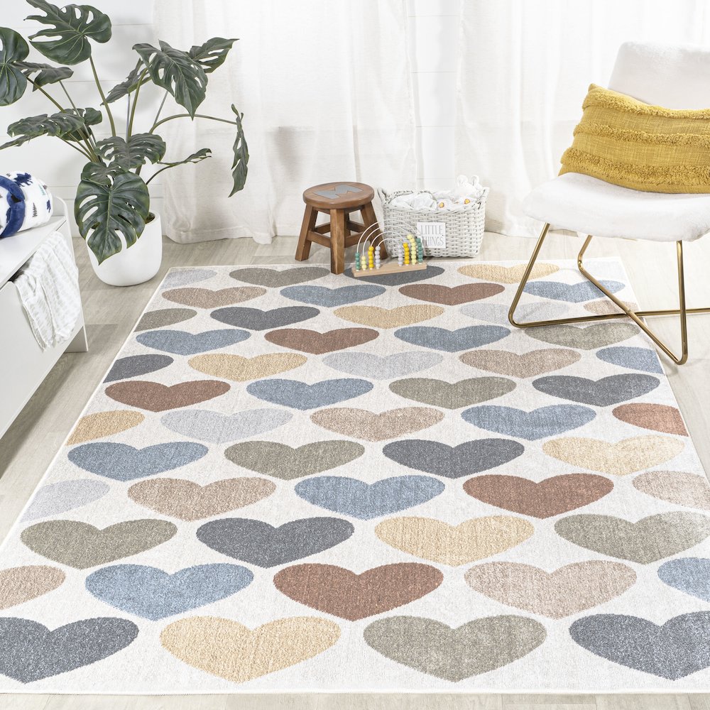 Dila Modern Hearts Geometric Machine Washable Area Rug. Picture 4