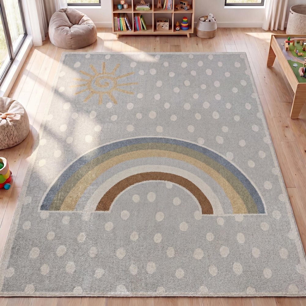 Minha Rainbow Dot Modern Machine Washable Area Rug. Picture 12