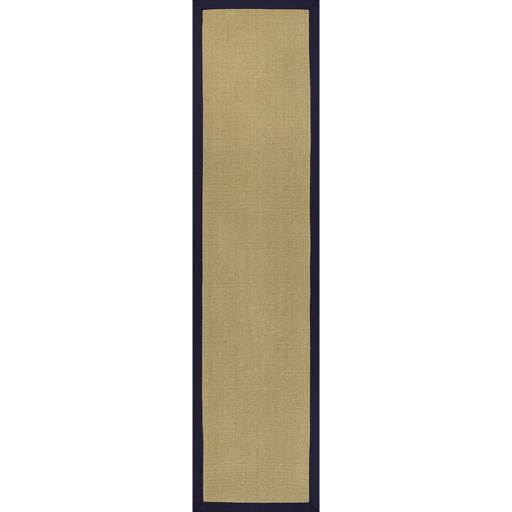 Camden Farmhouse Cottage Border Jute Natural/Navy 2 ft. x 8 ft. Runner Rug. Picture 1