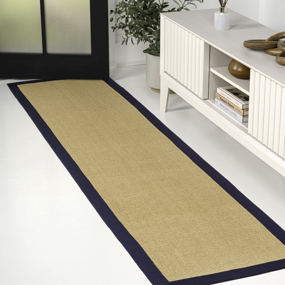 Camden Farmhouse Cottage Border Jute Natural/Navy 2 ft. x 8 ft. Runner Rug. Picture 5