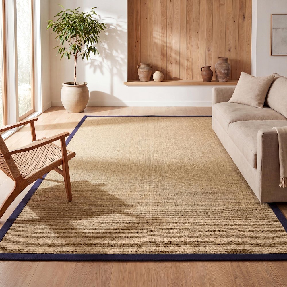 Camden Farmhouse Cottage Border Jute Natural/Navy 5 ft. x 8 ft. Area Rug. Picture 6