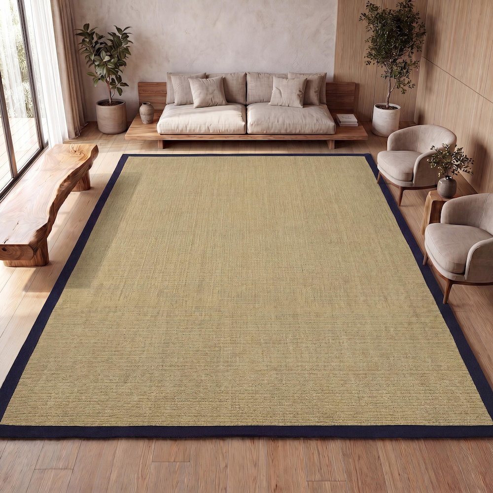 Camden Farmhouse Cottage Border Jute Natural/Navy 5 ft. x 8 ft. Area Rug. Picture 7