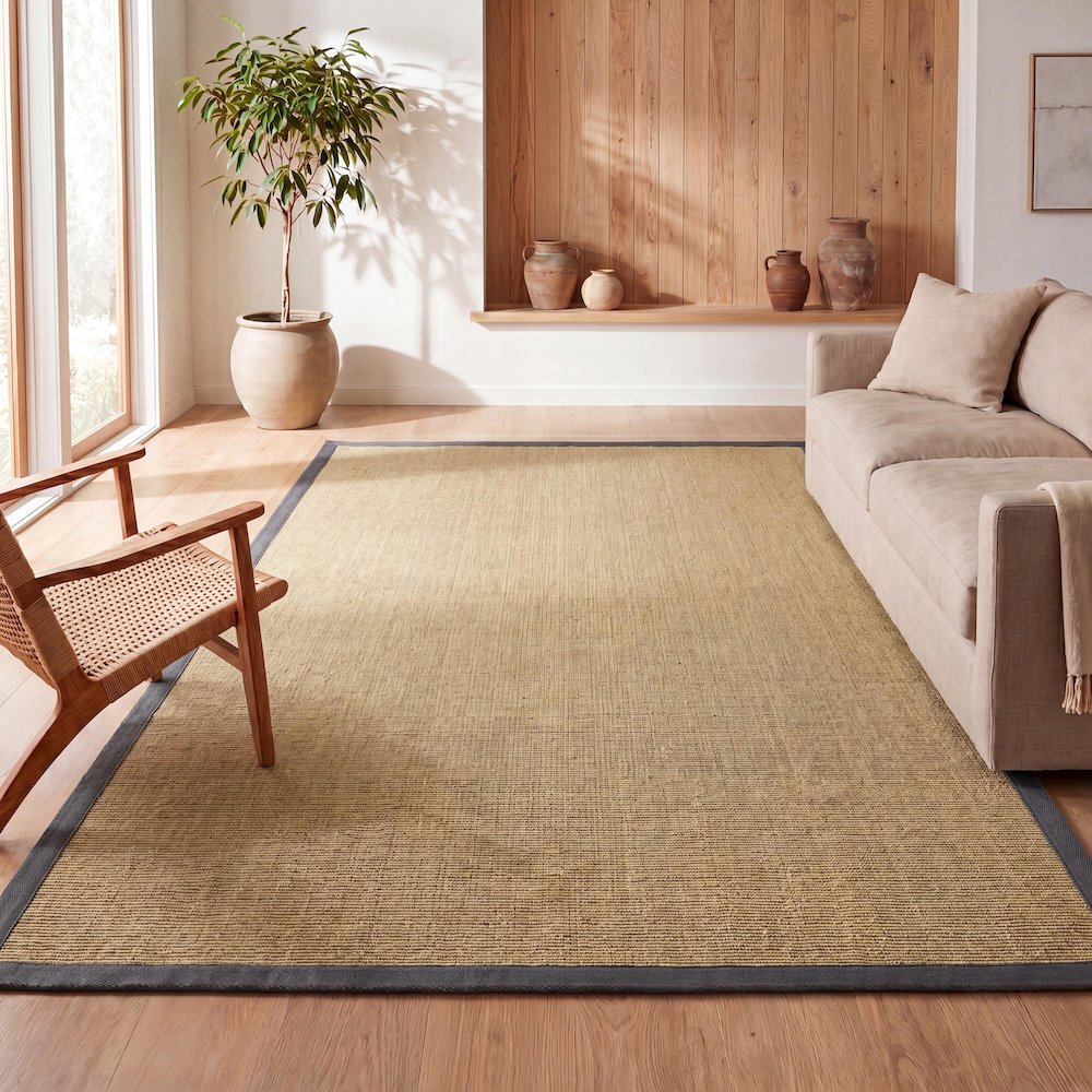 Camden Farmhouse Cottage Border Jute Natural/Dark Gray 5 ft. x 8 ft. Area Rug. Picture 6