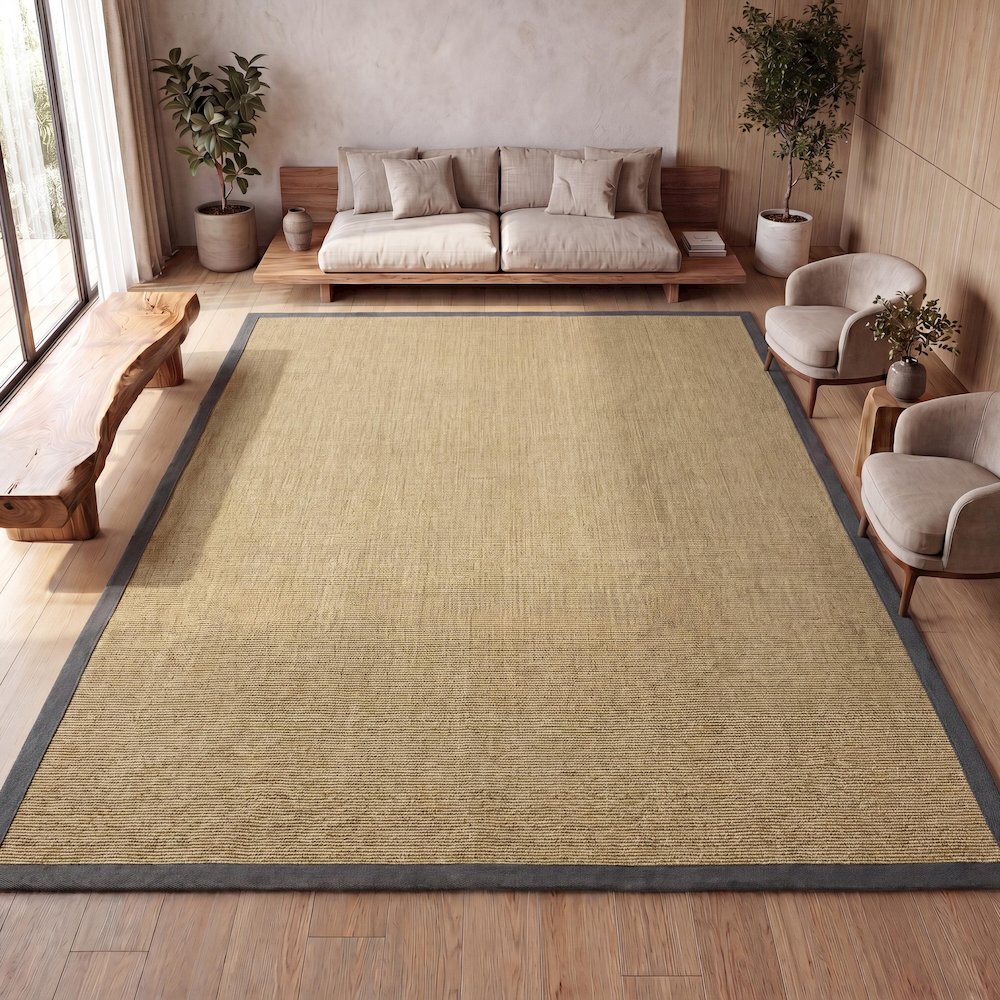 Camden Farmhouse Cottage Border Jute Natural/Dark Gray 5 ft. x 8 ft. Area Rug. Picture 7