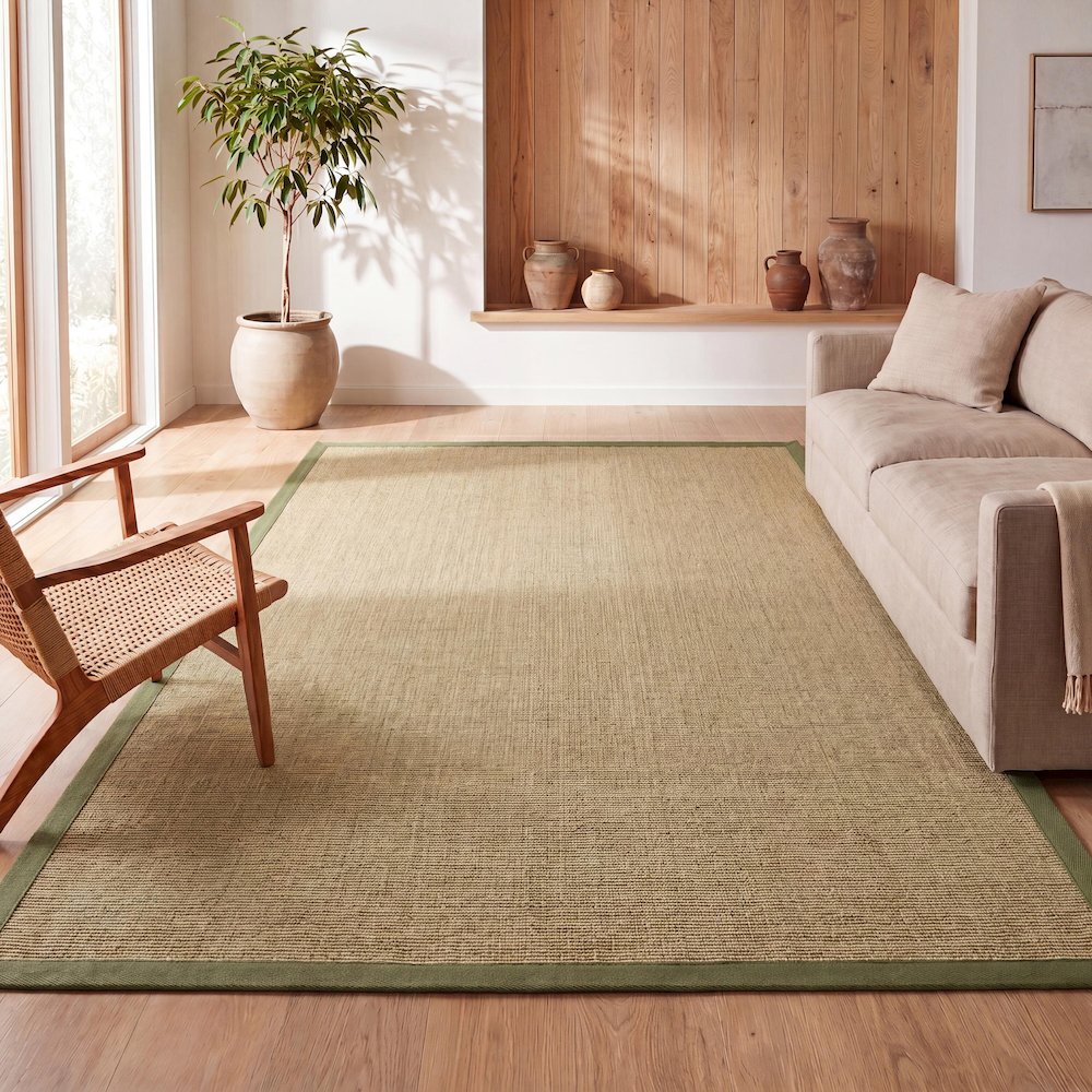 Camden Farmhouse Cottage Border Jute Natural/Olive 5 ft. x 8 ft. Area Rug. Picture 6