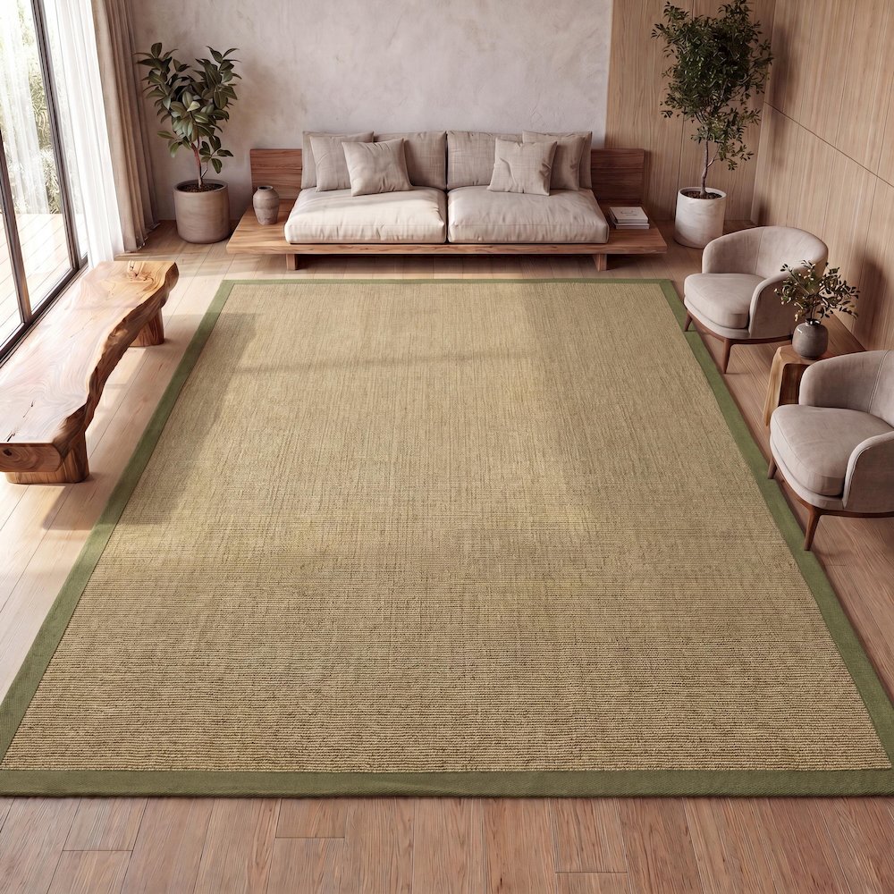 Camden Farmhouse Cottage Border Jute Natural/Olive 5 ft. x 8 ft. Area Rug. Picture 7