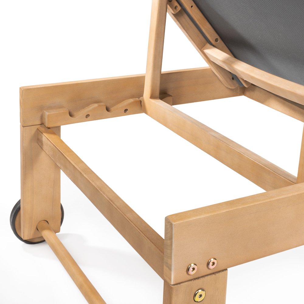 Trabuco Modern 2-Piece Acacia Wood Outdoor Chaise Lounge Chair & Side Table Set. Picture 3