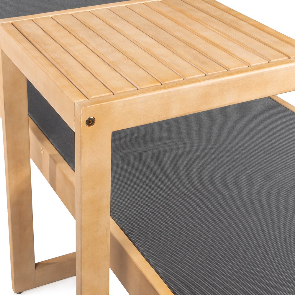 Trabuco Modern 2-Piece Acacia Wood Outdoor Chaise Lounge Chair & Side Table Set. Picture 5