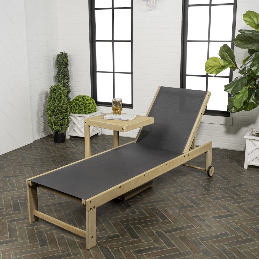 Trabuco Modern 2-Piece Acacia Wood Outdoor Chaise Lounge Chair & Side Table Set. Picture 1