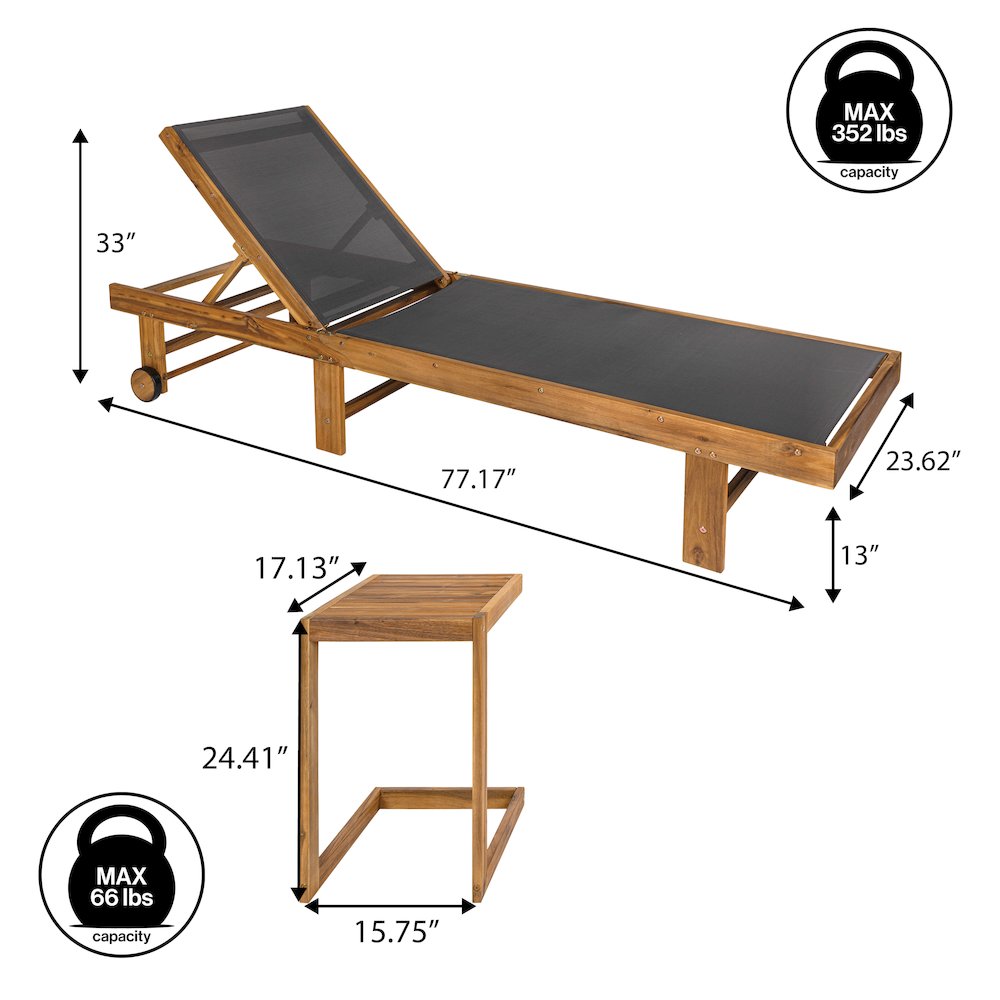 Trabuco Coastal Modern Acacia Wood Mesh 3-Position Outdoor foldable Chaise. Picture 6