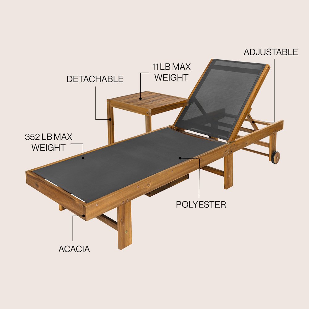 Trabuco Coastal Modern Acacia Wood Mesh 3-Position Outdoor foldable Chaise. Picture 5