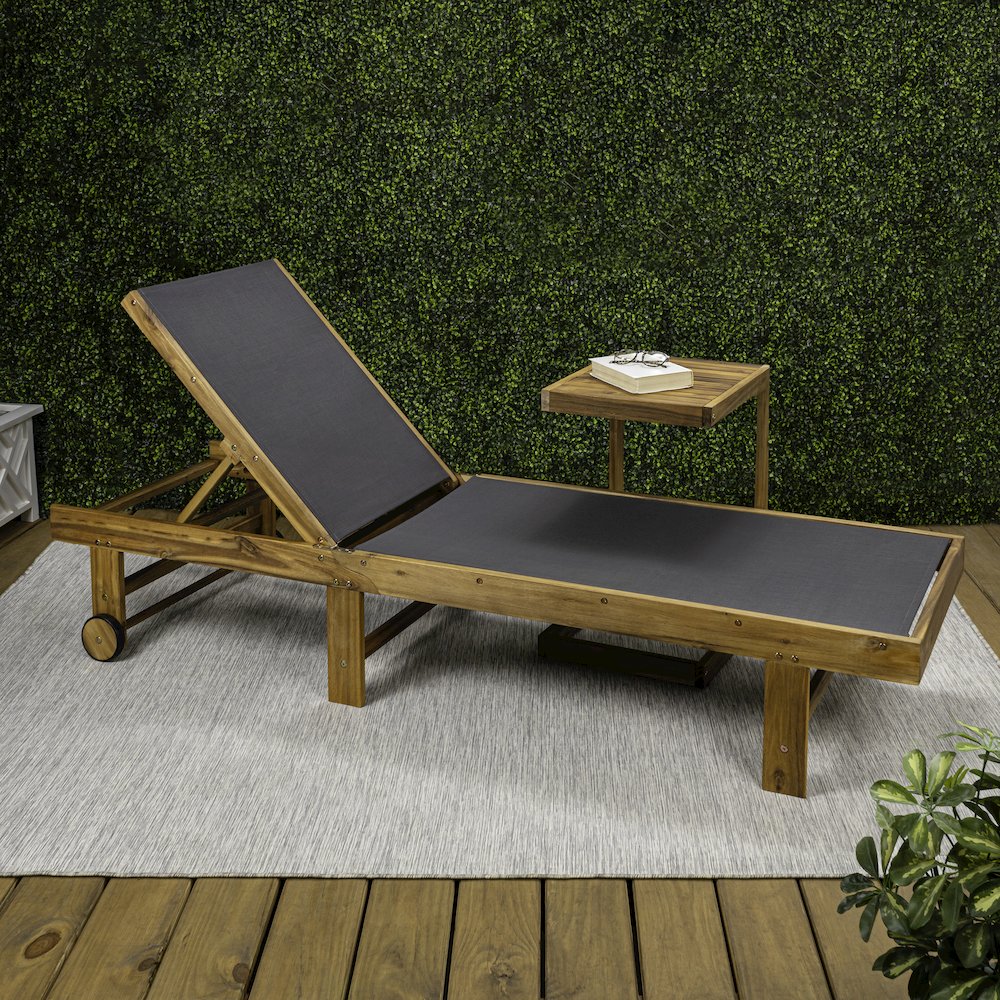 Trabuco Coastal Modern Acacia Wood Mesh 3-Position Outdoor foldable Chaise. Picture 2