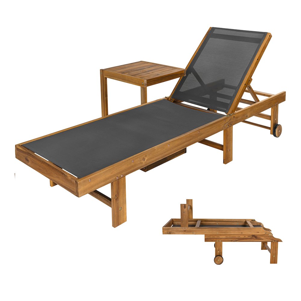 Trabuco Coastal Modern Acacia Wood Mesh 3-Position Outdoor foldable Chaise. Picture 1