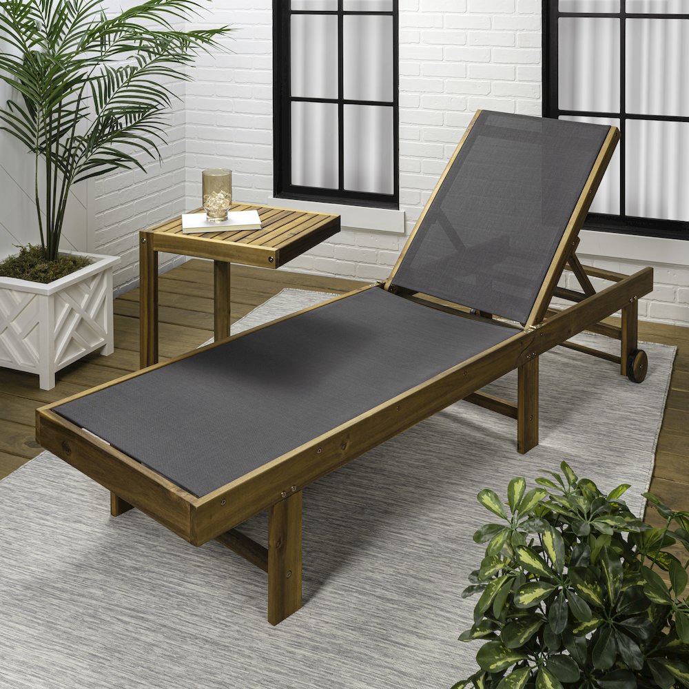 Trabuco Coastal Modern Acacia Wood Mesh 3-Position Outdoor foldable Chaise. Picture 3