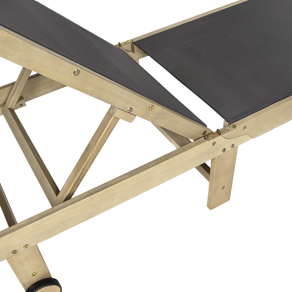 Trabuco Coastal Modern Acacia Wood Mesh 3-Position Outdoor foldable Chaise. Picture 8