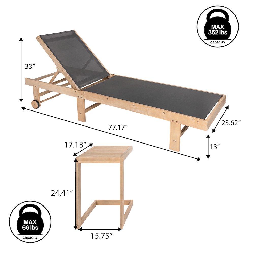 Trabuco Coastal Modern Acacia Wood Mesh 3-Position Outdoor foldable Chaise. Picture 6