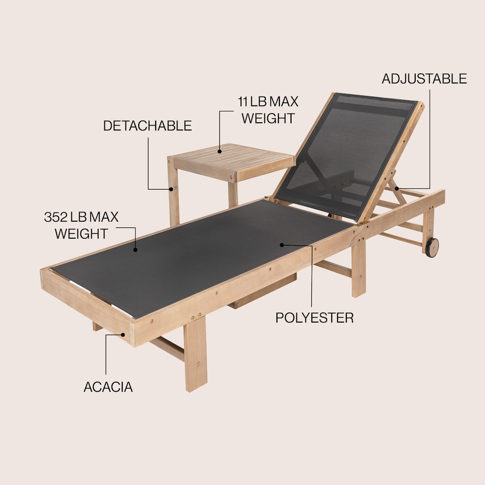 Trabuco Coastal Modern Acacia Wood Mesh 3-Position Outdoor foldable Chaise. Picture 5