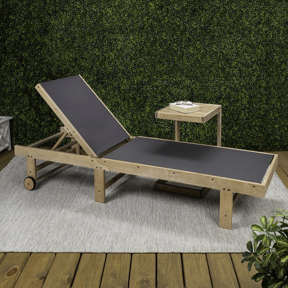 Trabuco Coastal Modern Acacia Wood Mesh 3-Position Outdoor foldable Chaise. Picture 2