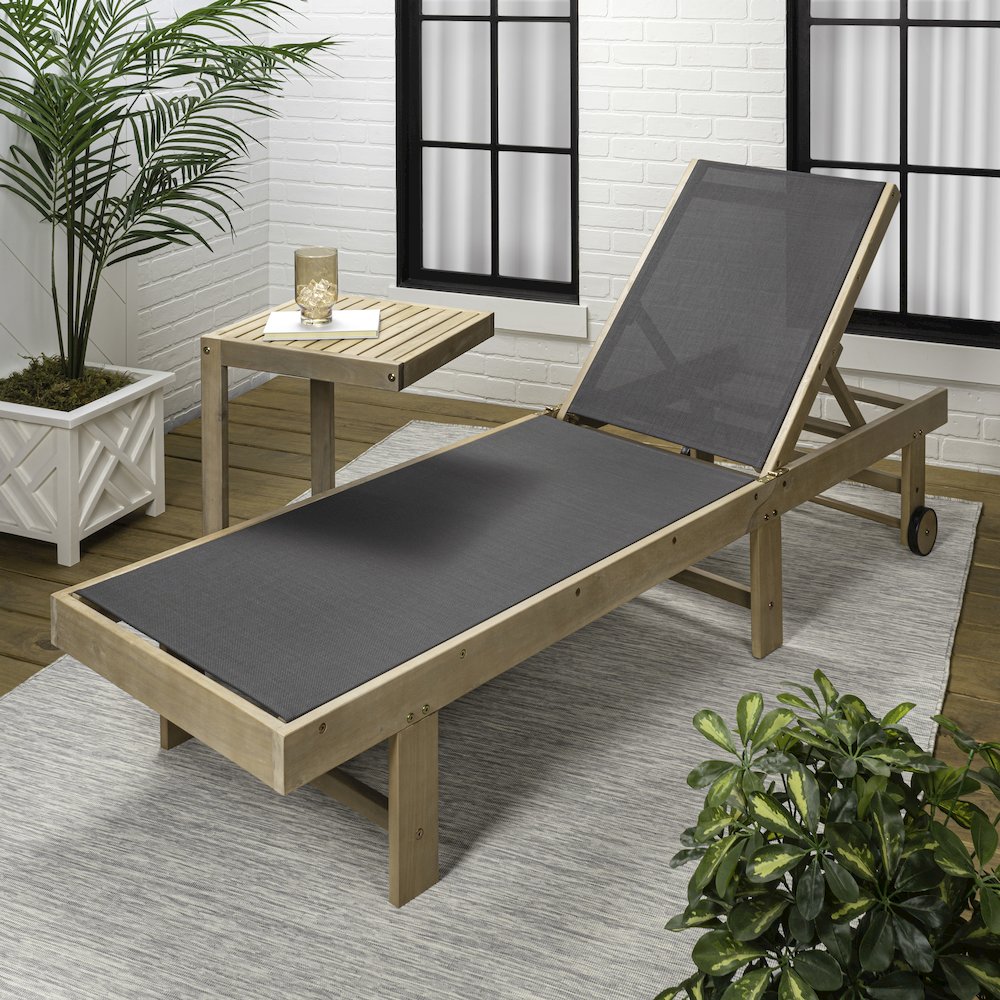 Trabuco Coastal Modern Acacia Wood Mesh 3-Position Outdoor foldable Chaise. Picture 3