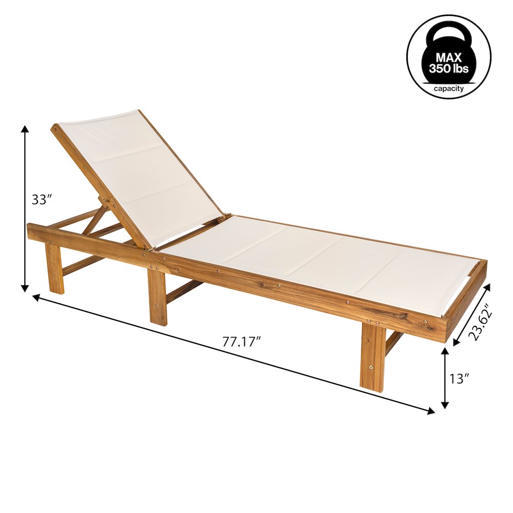 Lagunan Modern Adjustable Acacia Wood Outdoor Chaise Lounge Chair. Picture 5