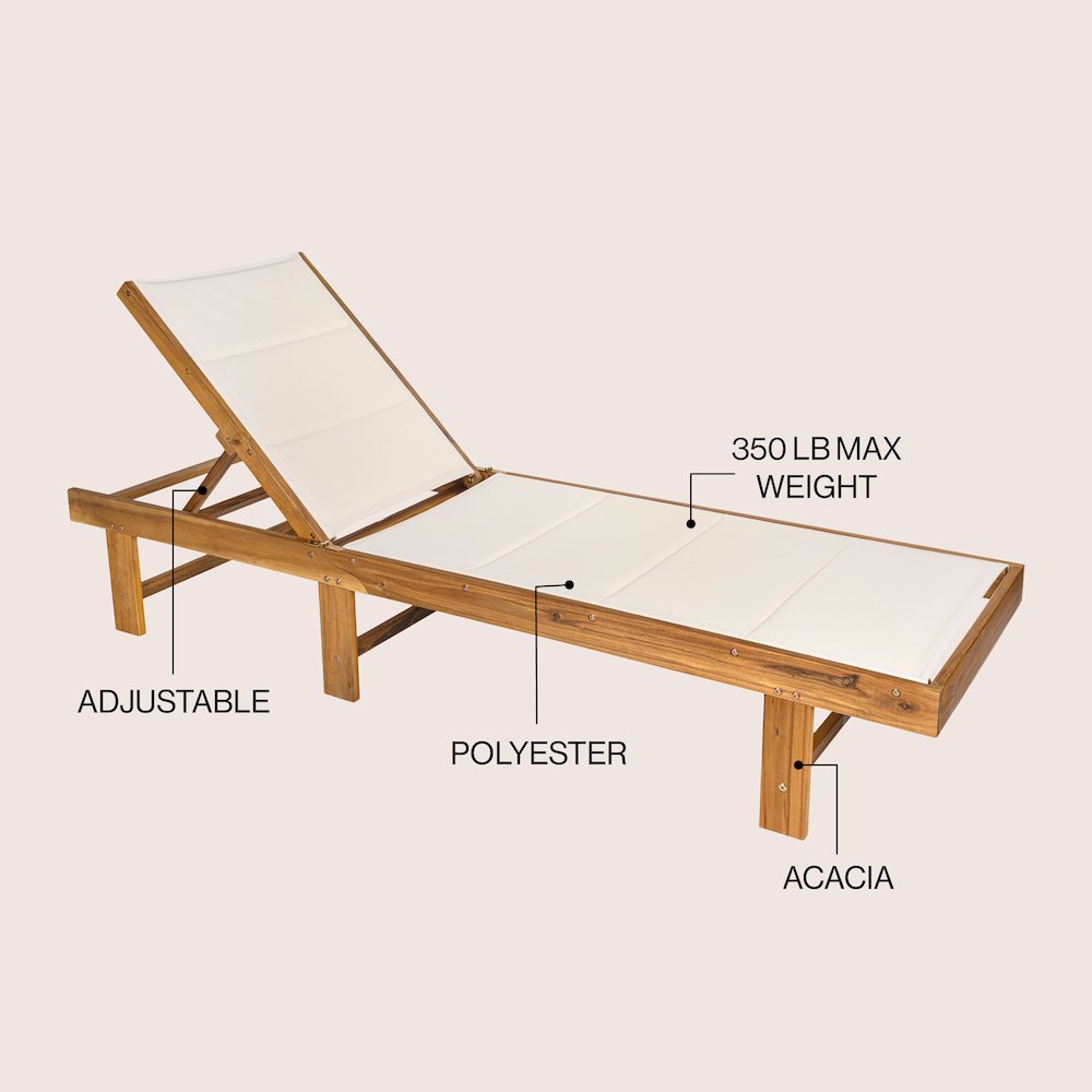 Lagunan Modern Adjustable Acacia Wood Outdoor Chaise Lounge Chair. Picture 4