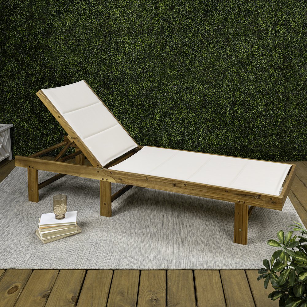 Lagunan Modern Adjustable Acacia Wood Outdoor Chaise Lounge Chair. Picture 2
