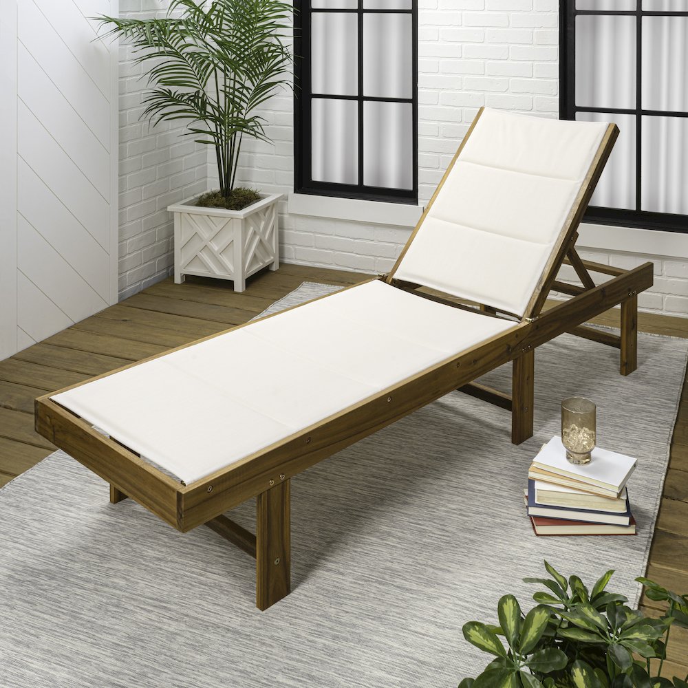 Lagunan Modern Adjustable Acacia Wood Outdoor Chaise Lounge Chair. Picture 3