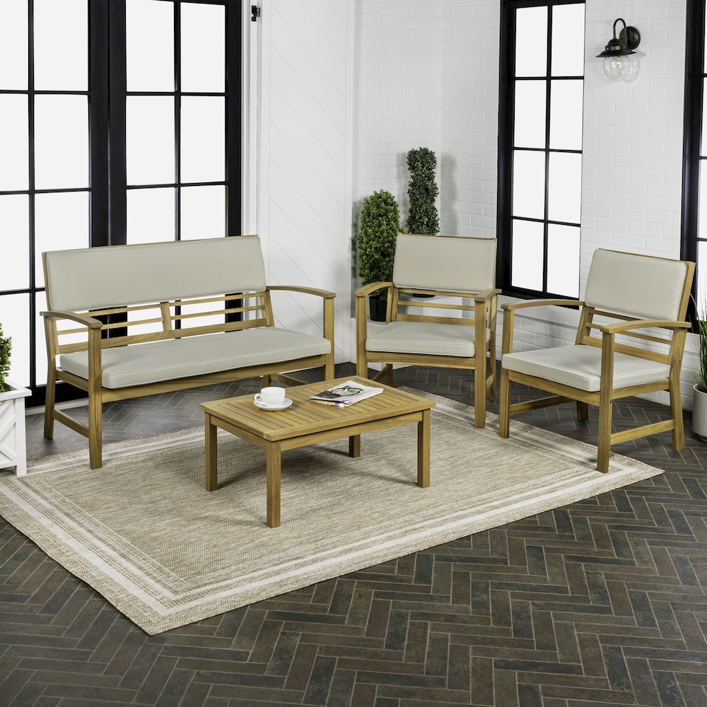 Barclay 4-Piece Modern Coastal Acacia Wood Conversation Outdoor Patio Set. Picture 1