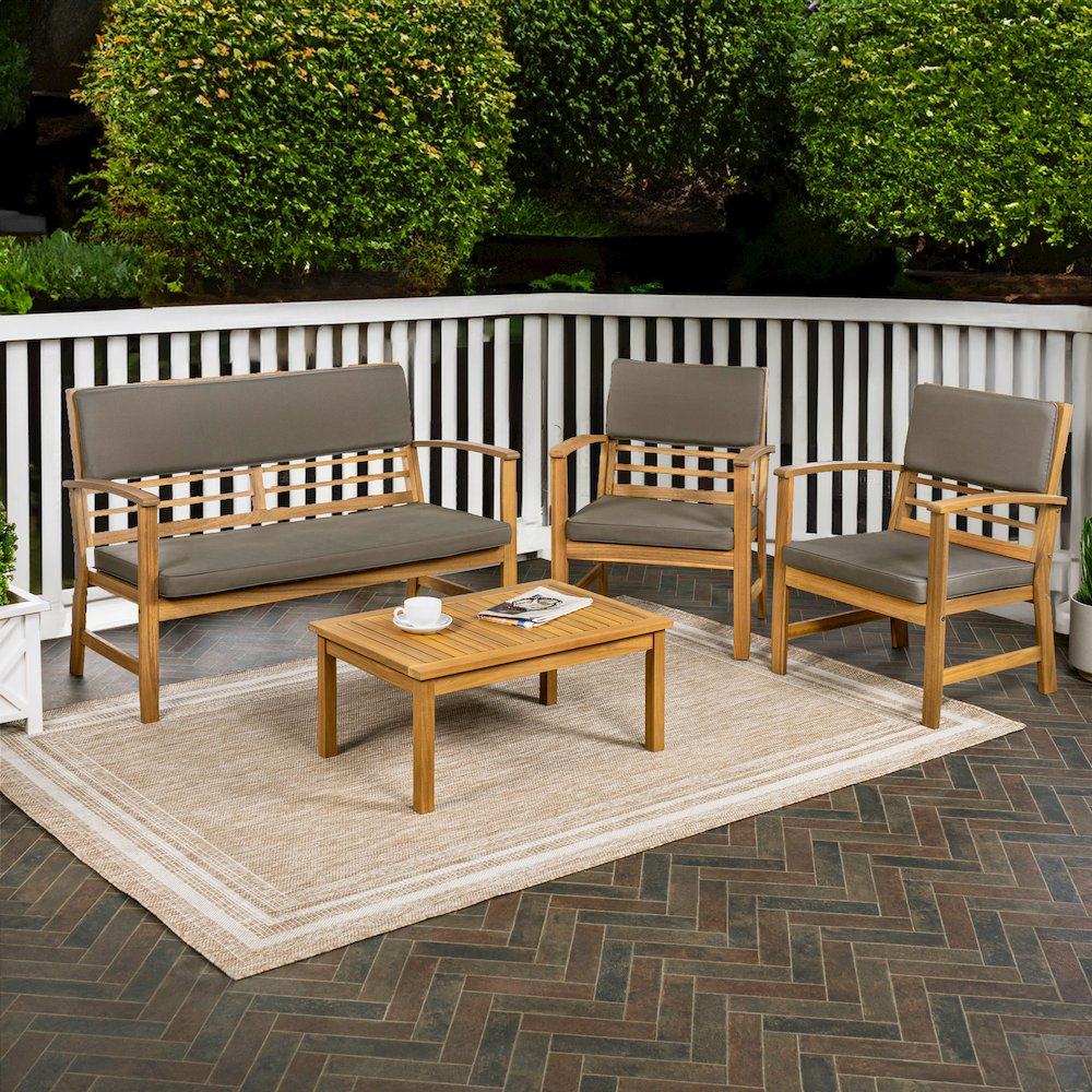 Barclay Modern 4-Piece Acacia Wood Outdoor Patio Conversation Set. Picture 1