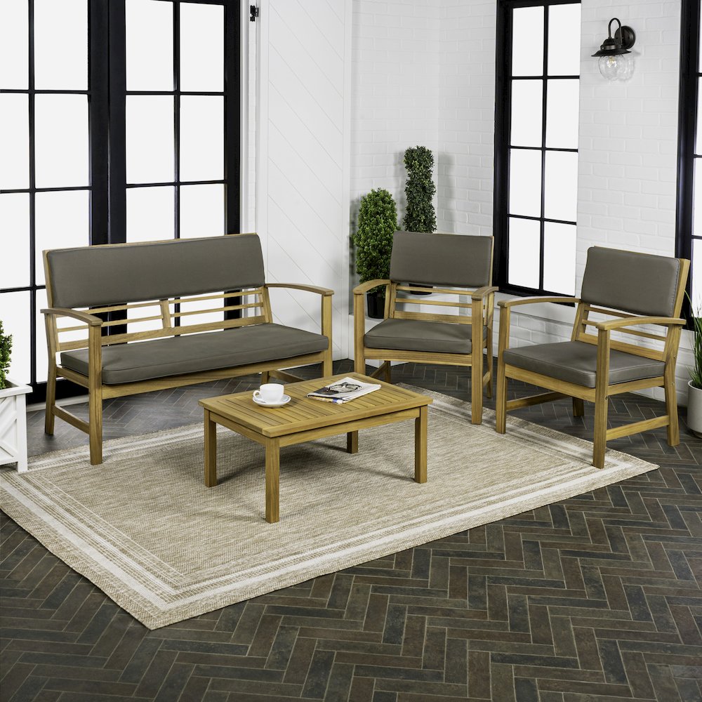 Barclay Modern 4-Piece Acacia Wood Outdoor Patio Conversation Set. Picture 2